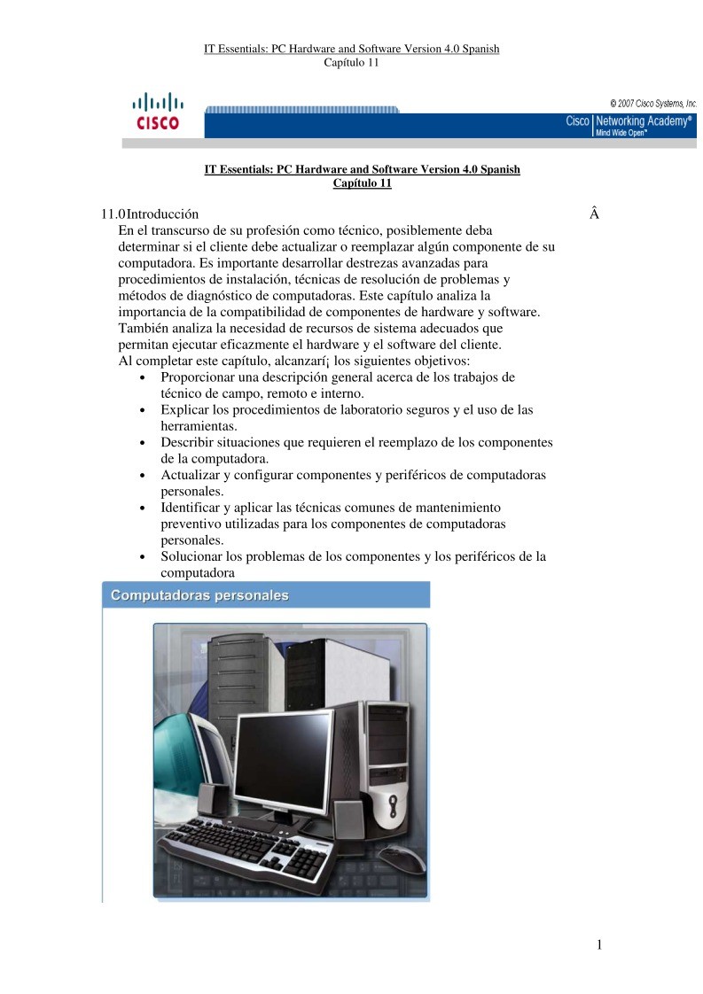 Imágen de pdf Capitulo 11 PC Hardware and Software Version 4.0 Spanish